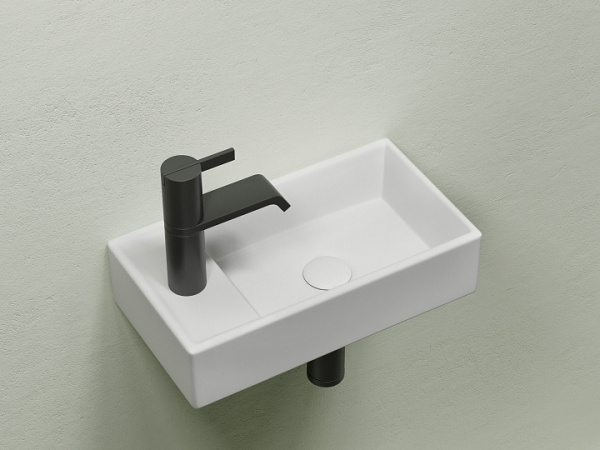 Умывальник подвесной прямоугольный (чаша справа, отверстие под смеситель слева) цвет белый матовый E