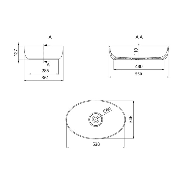 Умывальник Kupala LADIA накладной 530х360х125 мм белый матовый