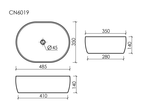 Ceramicanova Умывальник накладной прямоуг Element 480*350*140мм