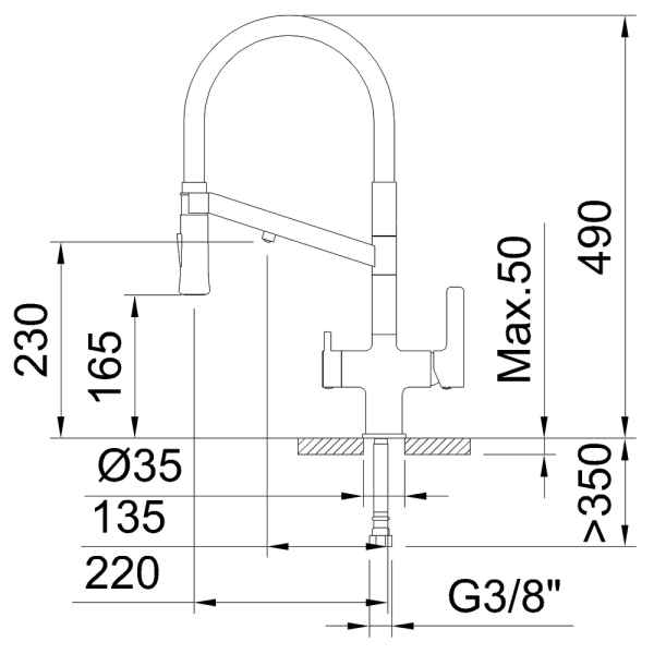 Смеситель для кухни CLEVER CHEF WT19, с выходом для питьевой воды, гибкий излив 