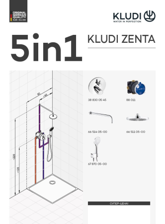 KLUDI ZENTA Комплект для душа (5 в 1) New с термостатом