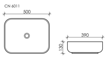 Умывальник чаша накладная прямоугольная Элемент (Element) 500x390x130мм