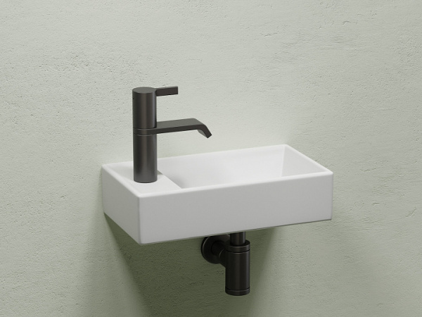 Умывальник подвесной прямоугольный (чаша справа, отверстие под смеситель слева) цвет белый матовый E