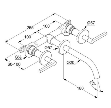KLUDI NOVA FONTE Puristic Смеситель для раковины настенный, 180 мм, на 3 отверстия