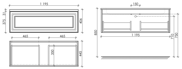 Sancos Тумба подвесная Very, один ящик, доводчики скрыт. монт, сист.плавн.закрыв.1195х445х406, белый