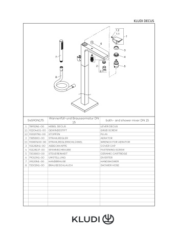 KLUDI-DECUS смеситель для ванны и душа, отдельно стоящий, брашированная бронза
