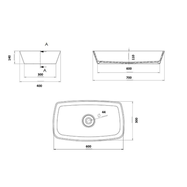 Умывальник Kupala LADOGA накладной 700x400x125 мм белый матовый