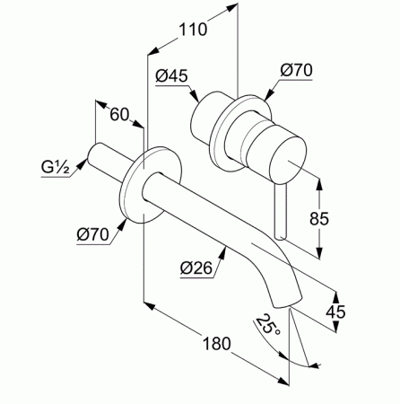 KLUDI BOZZ Смеситель для раковины встраиваемый, внешняя часть, черный матовый, излив 180 