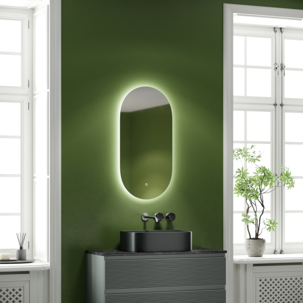 SANCOS Зеркало Oval, фоновая подсветка 450х900 с сенсорным управлением