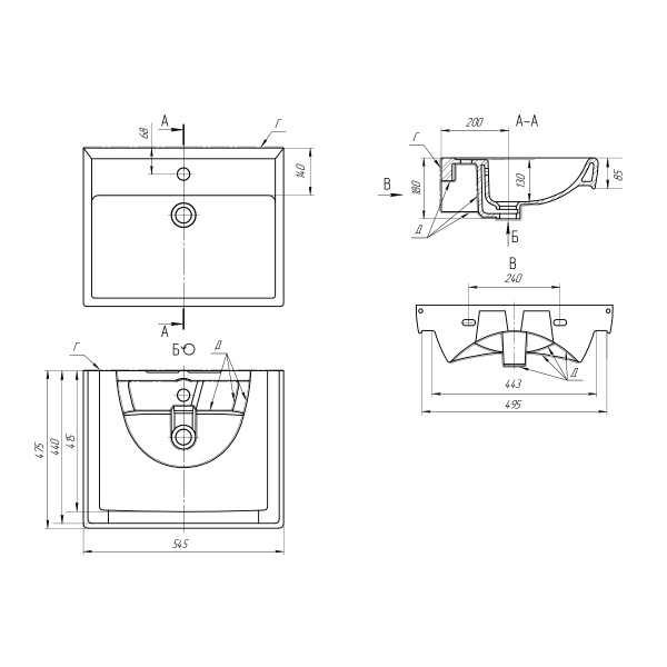 195476 Умывальник Дрея Q 55