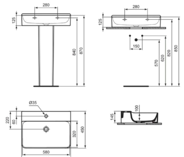 IS CONCA Раковина 60 см с отверстием под смеситель, без отверстия перелива