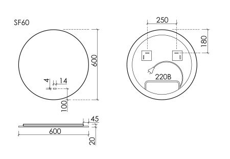 SANCOS Зеркало Sfera 2.0 D600 c подсветкой , арт. SF2.600