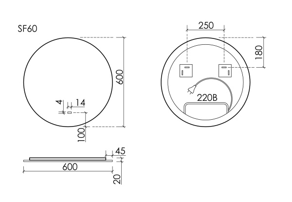 SANCOS Зеркало Sfera 2.0 D600 c подсветкой , арт. SF2.600
