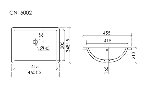 Ceramicanova Раковина встраиваемая снизу Era, с отверстием слива - перелива 460x348x213 мм