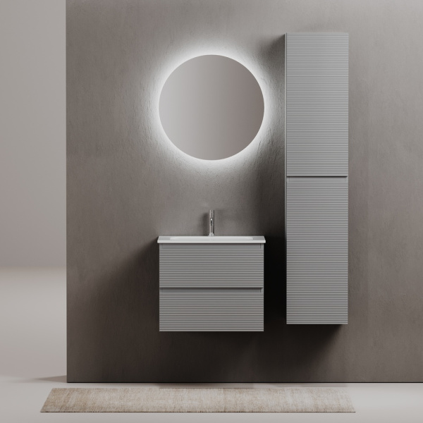 Sancos Тумба Folk подвесная с рельефным фасадом, два ящика, доводчики, 590х445х500, Ergraut soft