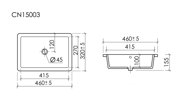 Ceramicanova Умывальник Era прямоугольный 460x320x155 мм встраиваемый снизу, белый