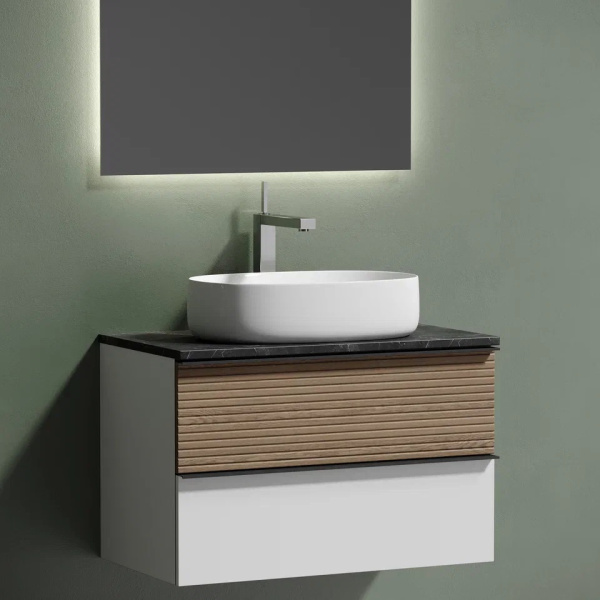 Sancos Столешница с отверстием под смеситель, 800х460, черный (black sky)