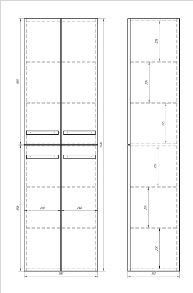 99.0209 Almi 50 new, Пенал, белый лак, 4 дв.