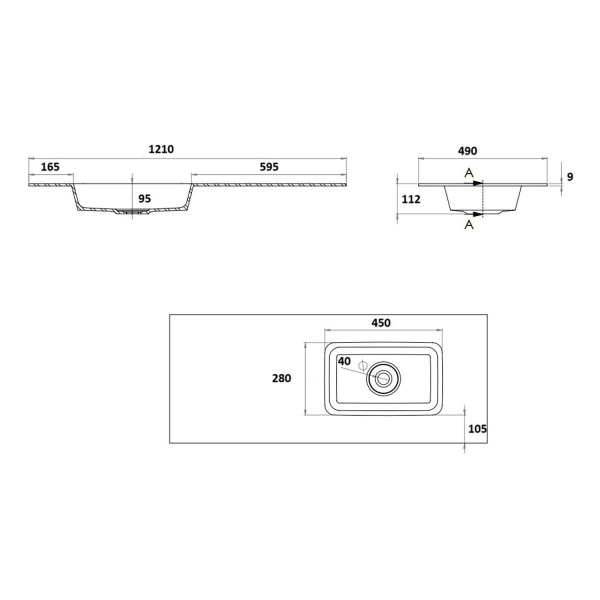 Умывальник  Kupala встраиваемый 1210x490 мм, реверсивная версия, белый матовый