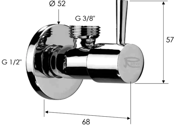 Угловой вентиль Remer 1/2 х 3/8, хром 