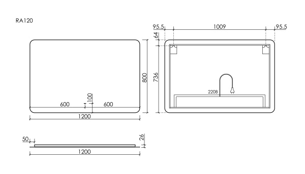 Sancos Зеркало Ray, 1200х800  с подсветкой