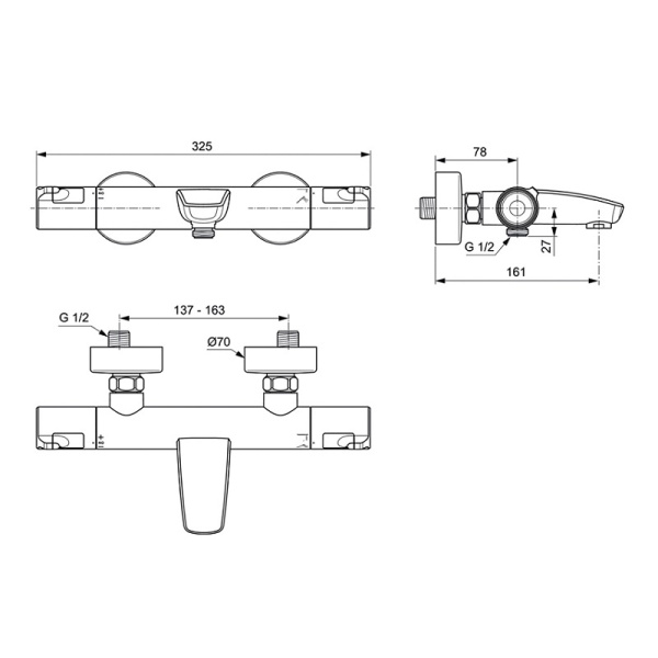 IS CERATHERM T50 Смеситель настенный для ванны/душа термостат, хром
