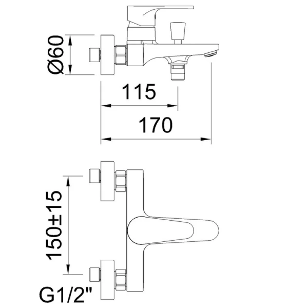 Смеситель для ванны и душа 8l/min Ch2, с душевым комплектом, хром
