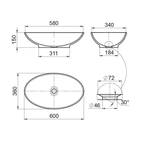 Раковина Radostone Эдда 600*360*150 белый матовый