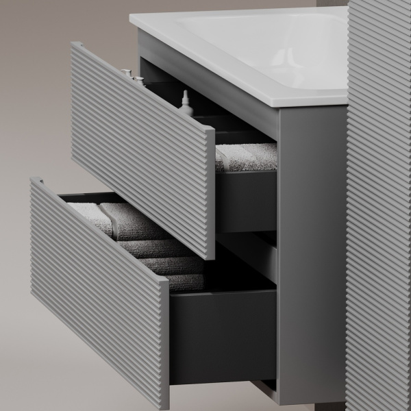 Sancos Тумба Folk подвесная с рельефным фасадом, два ящика, доводчики, 590х445х500, Ergraut soft