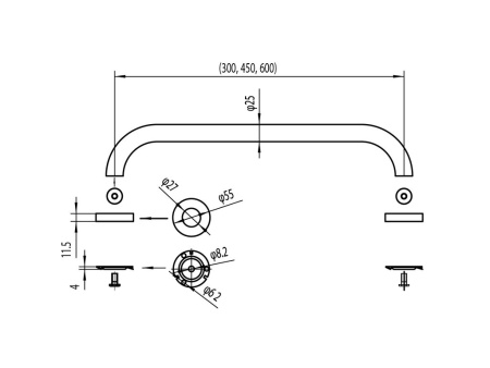 IO Поручень для ванной 25*600*0.8mm, хром