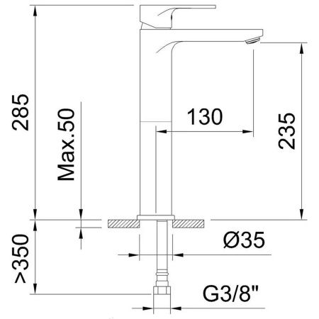 CLEVER ROCKET Смеситель высокий для умывальника, 235 мм,матовый черный