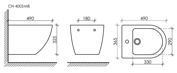 Ceramicanova Подвесное биде Metropol, отверстие под смеситель, с крепежом, черый матовый