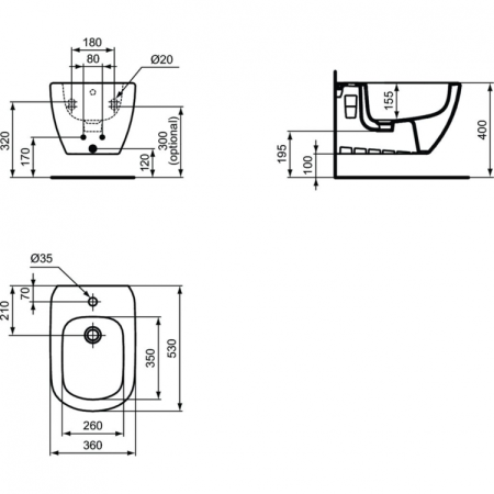 IS TESI Биде  подвесное T3552V1 с крепежом TT0299598 (белый матовый)