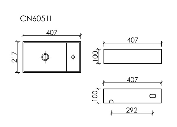 Ceramicanova Умывальник накладной прямоугольный Element  407*217*100мм, чаша слева