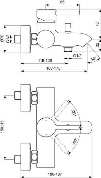 IS CERALINE Смеситель настенный для ванны/душа, Silk Black (Черный матовый)