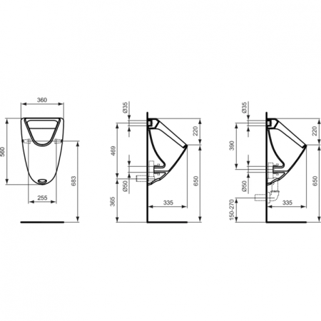 IS EUROVIT Писсуар, задняя подводка, смыв 0,3 - 0,7 л / сек., мин. 2 л/смыв, с крепежом TT0257919