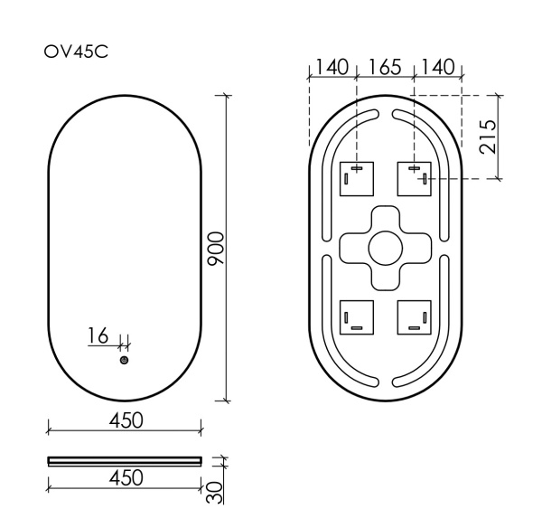 SANCOS Зеркало Oval, фоновая подсветка 450х900 с сенсорным управлением