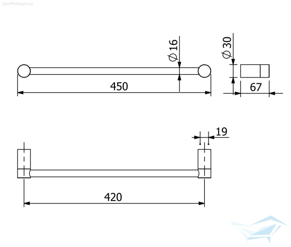 KLUDI-VELA R держатель для полотенец, L = 450 мм, браш. золото